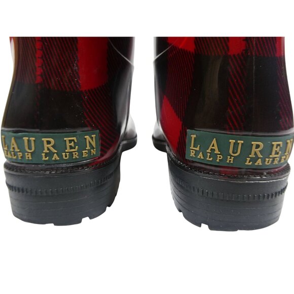 Ralph Lauren Women's Red/Black Checkered Rossalyn II Rain Boots Size 8 - Picture 9 of 10